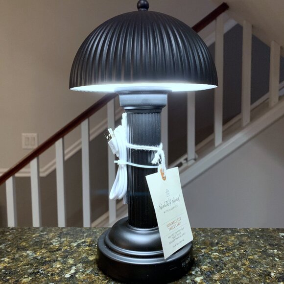 Hearth & and Hand Magnolia Black Fluted Metal Rechargeable Library Table Lamp - Picture 5 of 6